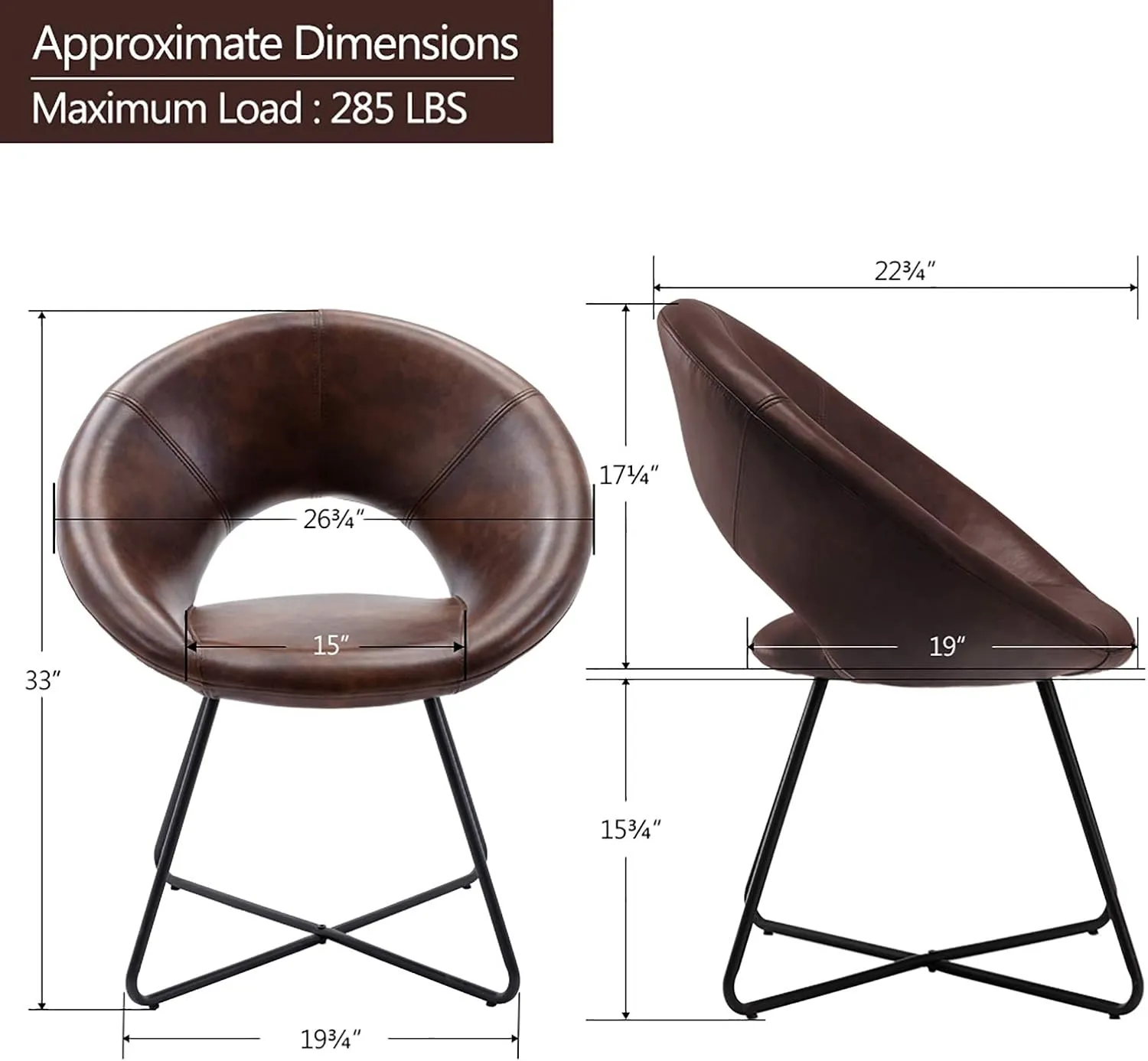 DUHOME Modern PU Leather Accent Chairs Dining Chairs Arm Chair for Living Room Furniture Mid-Century Leisure Lounge Chairs with Black Metal Legs Industrial 1 PCS Dark Brown