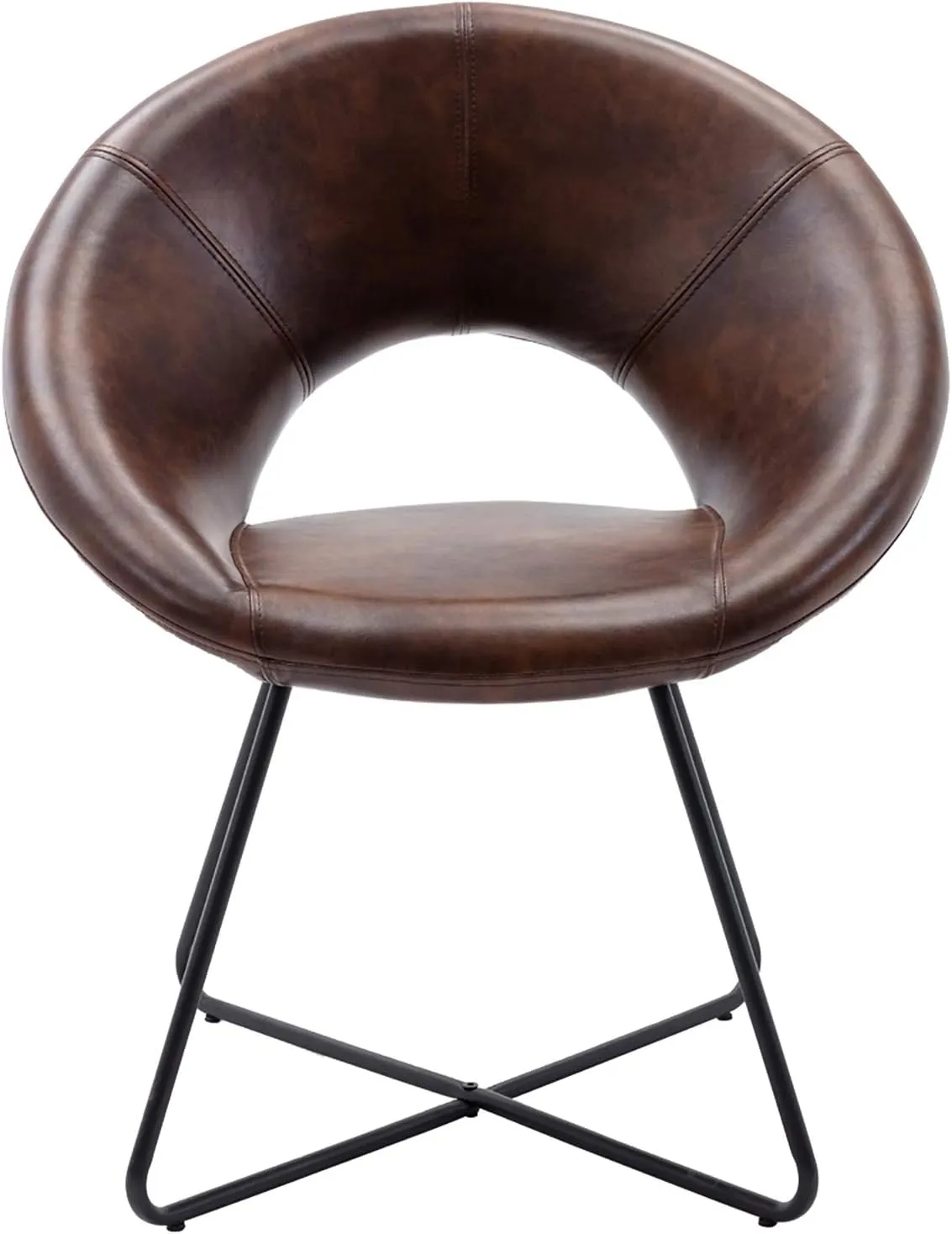DUHOME Modern PU Leather Accent Chairs Dining Chairs Arm Chair for Living Room Furniture Mid-Century Leisure Lounge Chairs with Black Metal Legs Industrial 1 PCS Dark Brown