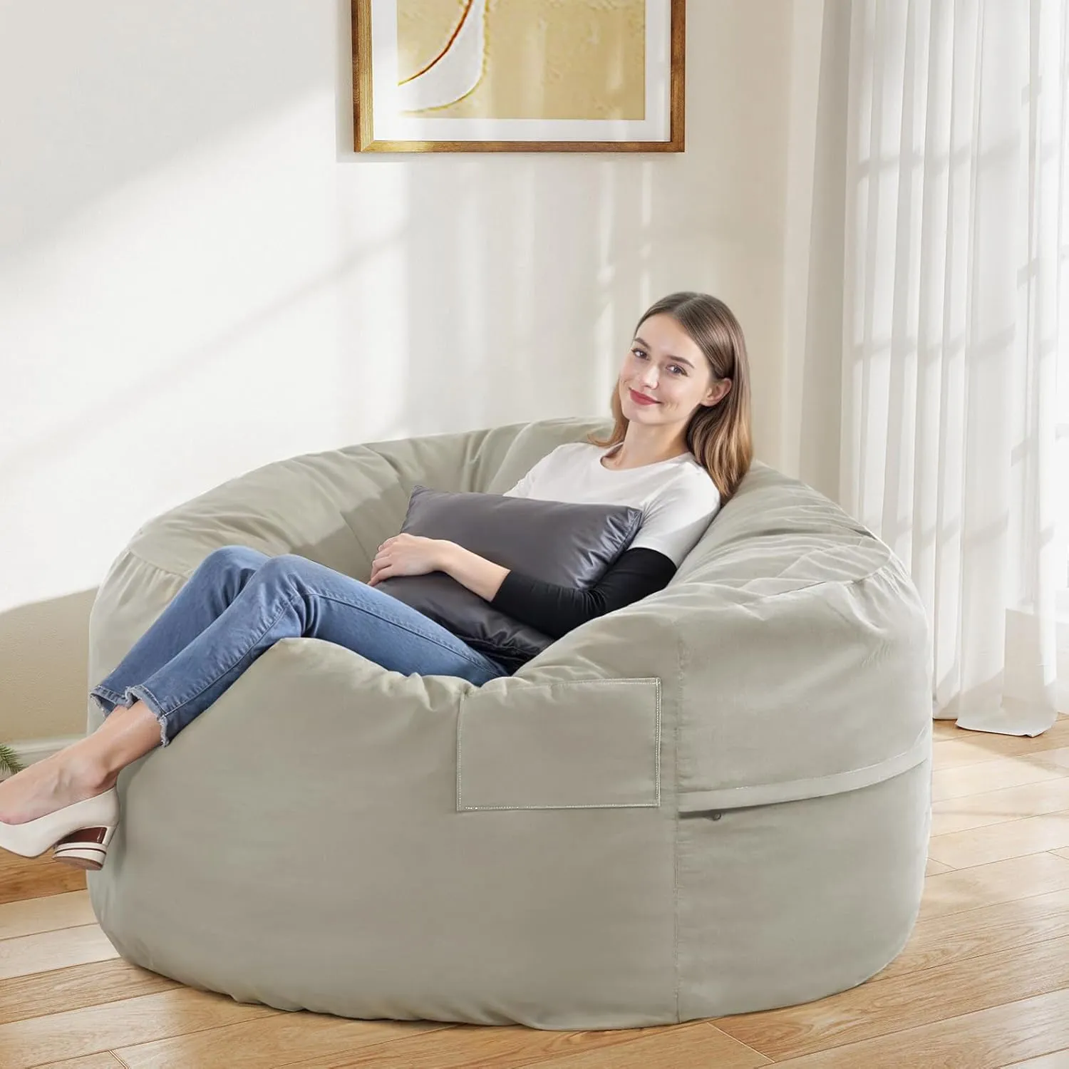 DUMOS 4FT Bean Bag Chair Beanbag for Adults and Kids Oversized Lazy Sofa Living Room Furniture with Removable Washable Cover Giant Comfy Gaming Chair Round Couch for Bedroom Dorm