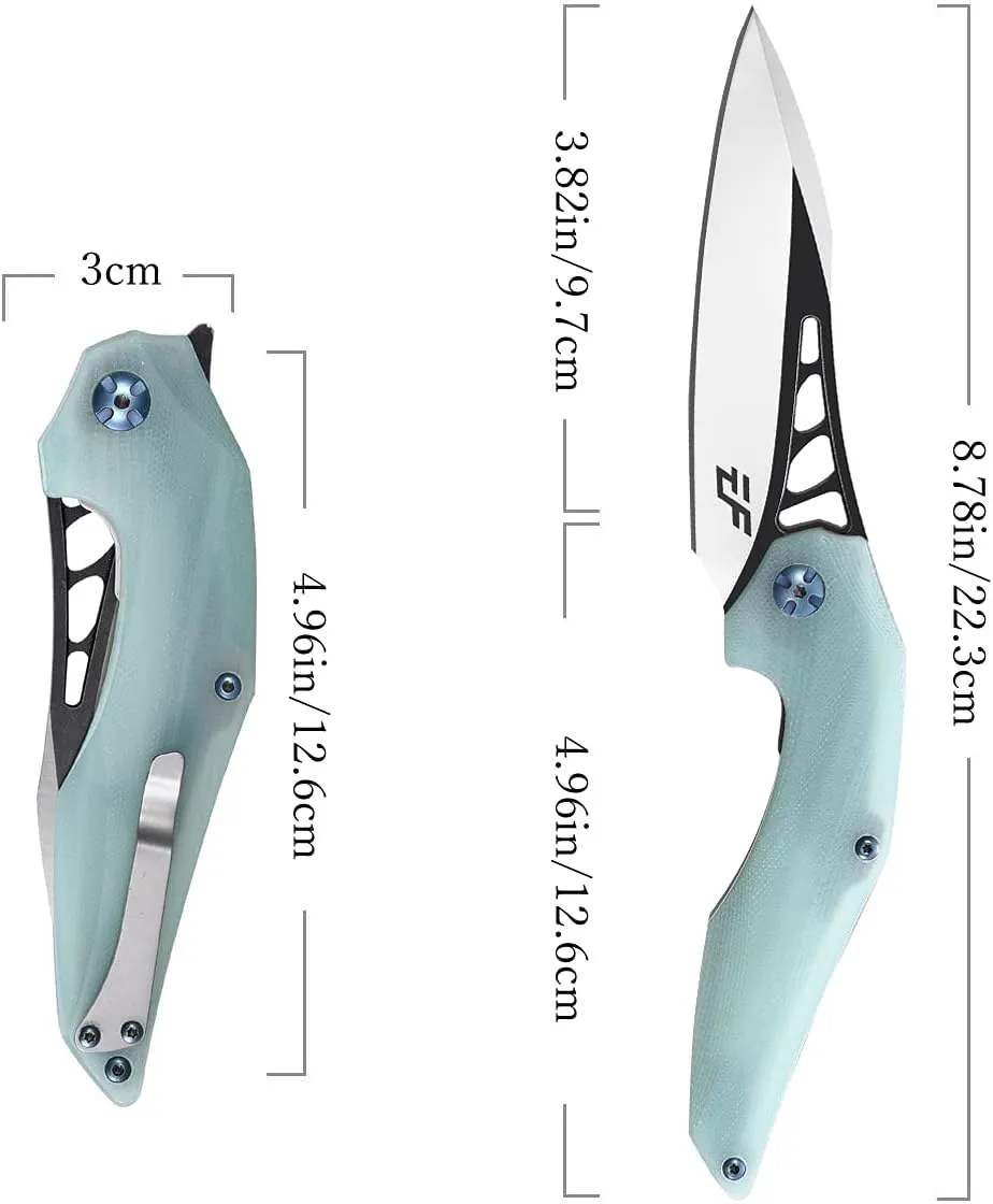 Eafengrow EF226 Folding Knives D2 Blade and G10 Handle Knife Outdoor Camping Hiking EDC Tools (Jade)