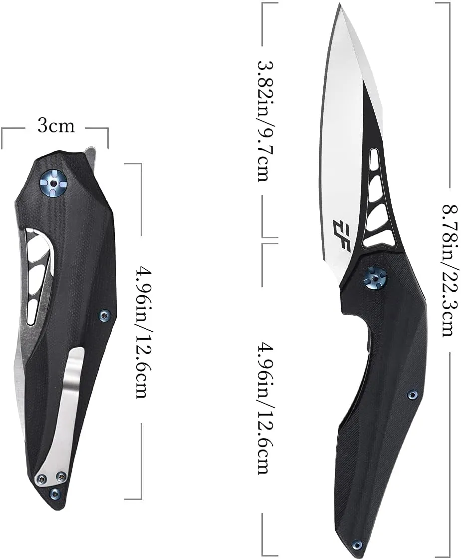 Eafengrow EF226 Folding Knives D2 Steel Blade and G10 Handle Knife Outdoor Camping Hiking EDC Tools (black)