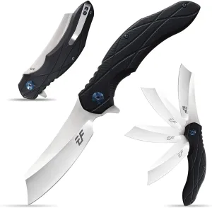 Eafengrow EF919 Folding Knife with Pocket Clip D2 Steel Blade G10 Handle Scales EDC Tool Outdoor Knives for Camping Fishing Hiking(Black)