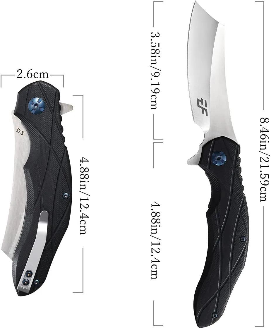 Eafengrow EF919 Folding Knife with Pocket Clip D2 Steel Blade G10 Handle Scales EDC Tool Outdoor Knives for Camping Fishing Hiking(Black)