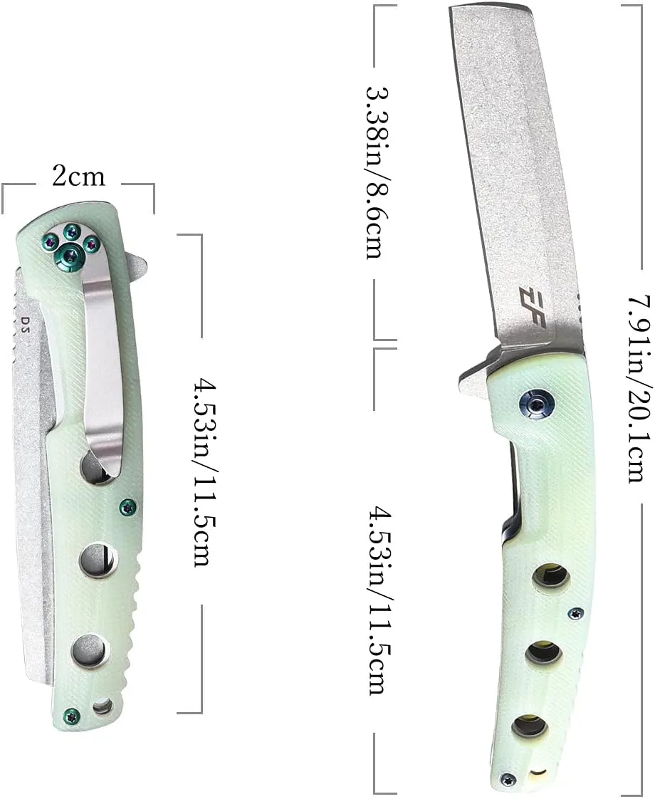 Eafengrow EF941 EDC Pocket Folding Knife D2 Steel Blade G10 Handle Pocket Clip with safety liner lock for Camping Survival Outdoor(Jade)