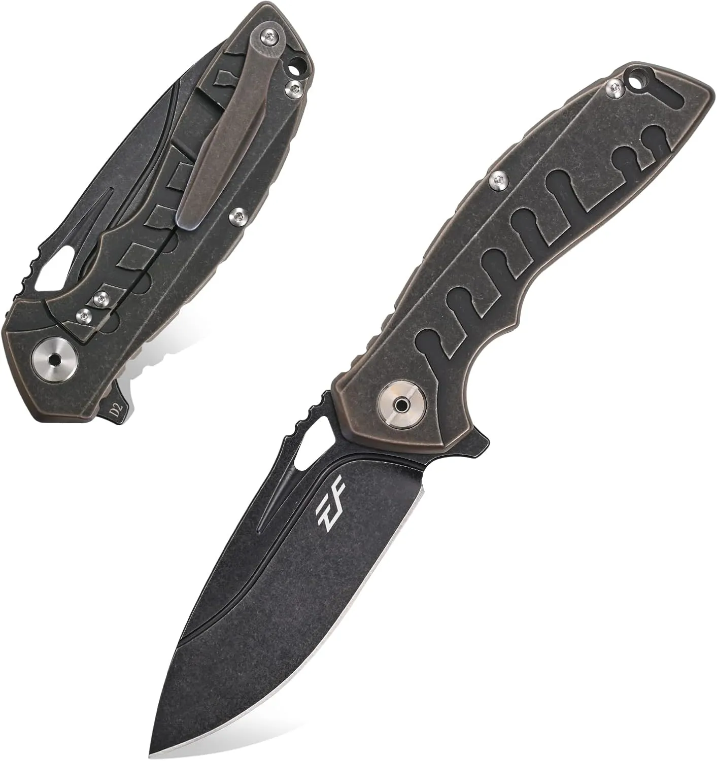 Eafengrow EF949 Folding Pocket Knife, EDC D2 Steel Blade Titanium Alloy handle with Pocket Clip Fast Opening Ball Bearing Folder with Frame Lock For Outdoor Camping Travel