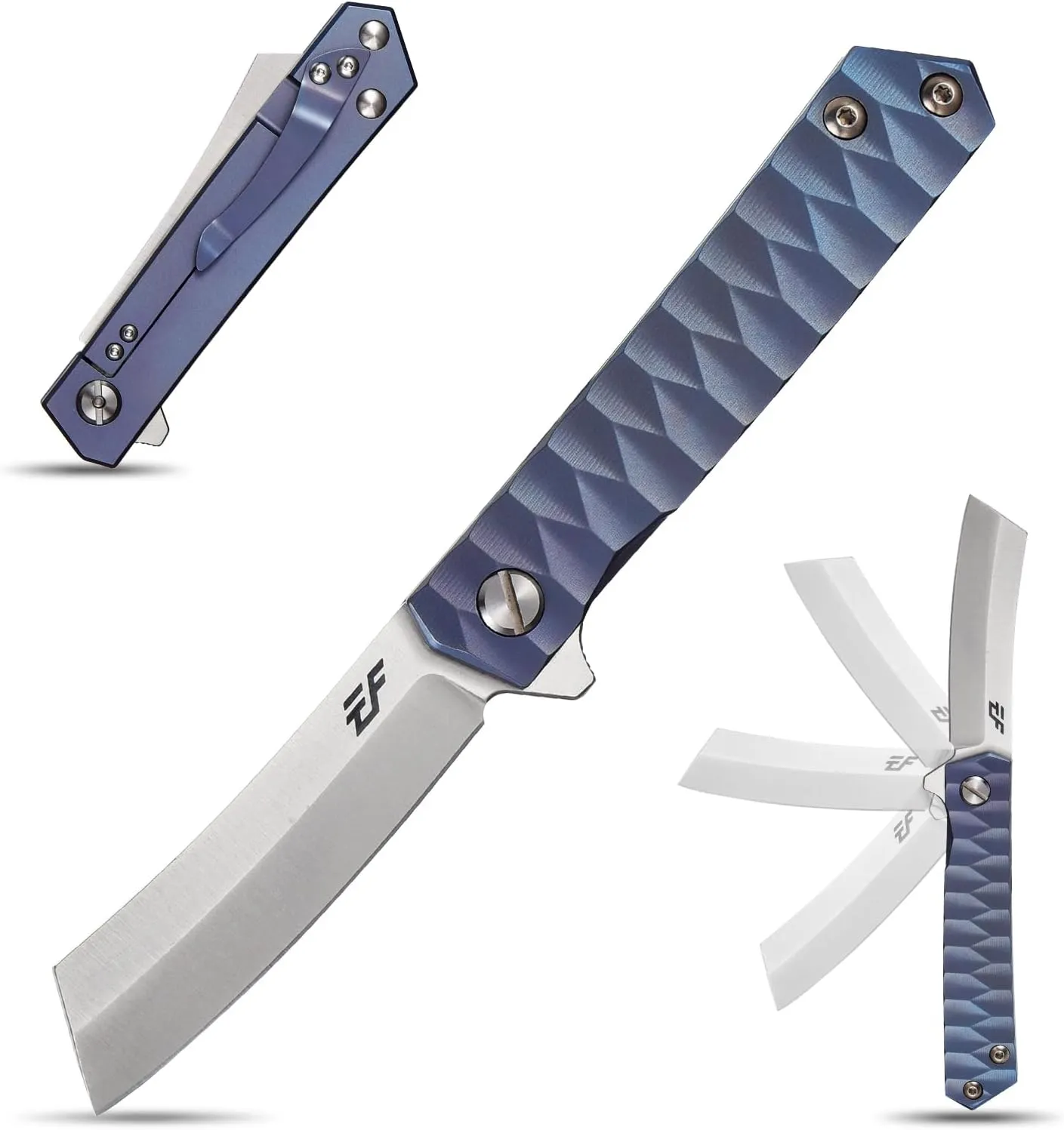Eafengrow EF97 Pocket Knife Folding Knives D2 Steel Blade Titanium Handle Camping Outdoor Tools Knife EDC Hand Tool(blue)