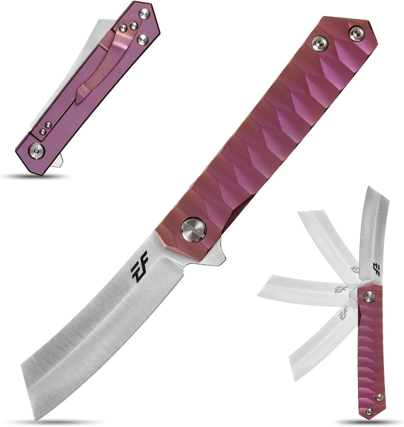 Eafengrow EF97 Pocket Knife Folding Knives D2 Steel Blade Titanium Handle Camping Outdoor Tools Knife EDC Hand Tool(purple)
