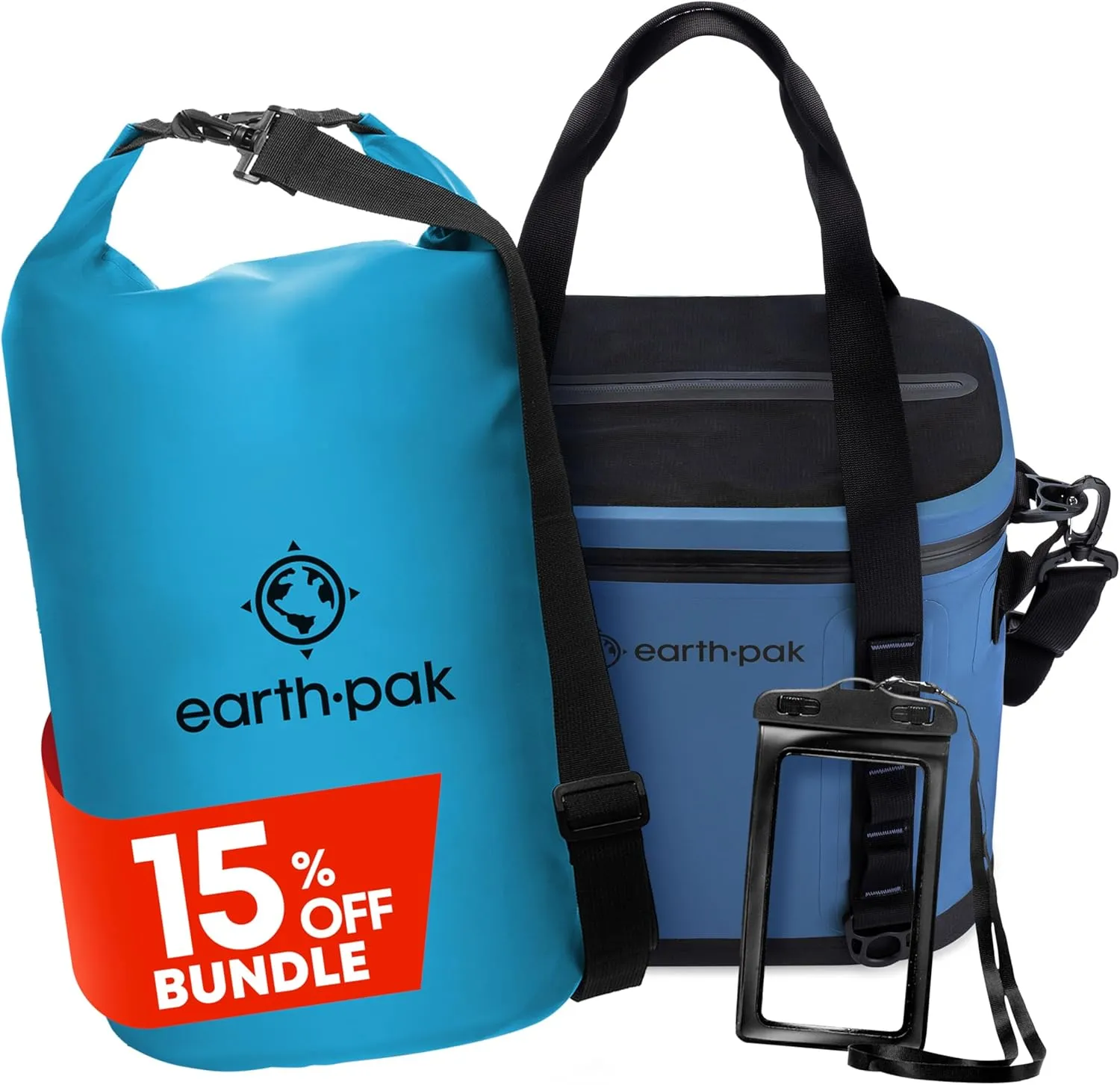 Earth Pak Waterproof Dry Bag 5 Liters & 20 Can Soft Cooler Bundle Keeps Gear Dry & Drinks Cold