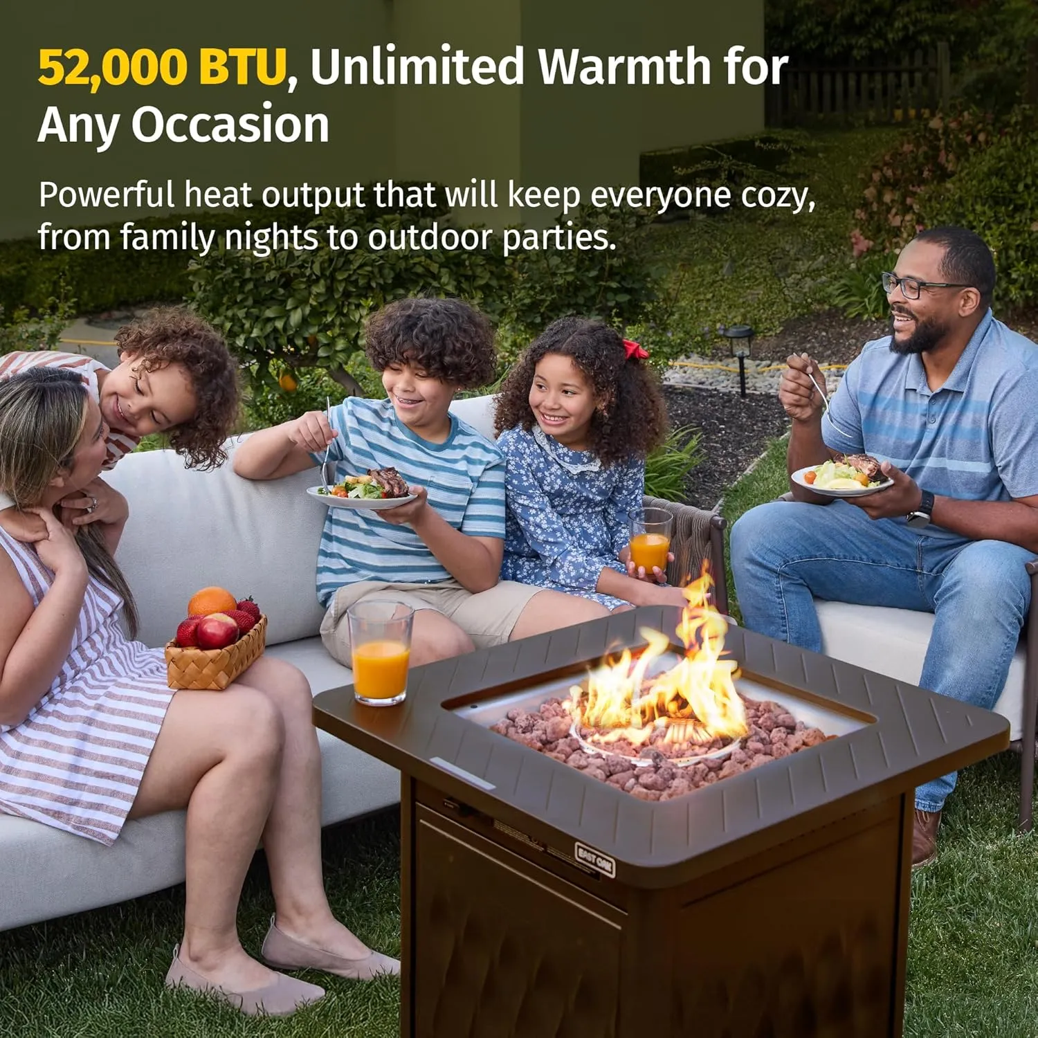 EAST OAK 28" Outdoor Propane Fire Pit Table | 52,000 BTU Gas Fire Pit Table for Outside with Magnetic Lid | Storage Basket & Lava Rocks | CSA Certified for Patio, Garden & Backyard | Brown