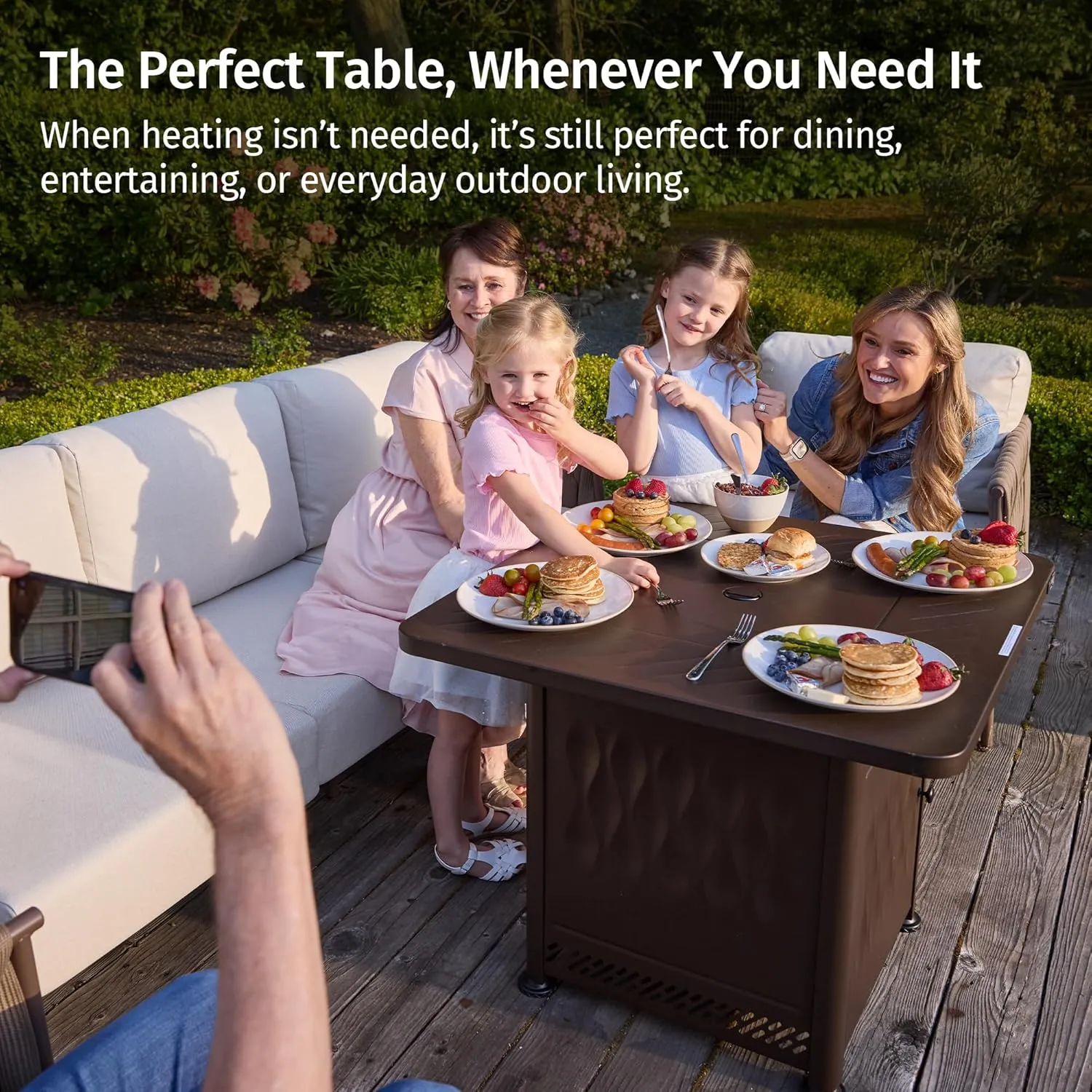 EAST OAK 28" Outdoor Propane Fire Pit Table | 52,000 BTU Gas Fire Pit Table for Outside with Magnetic Lid | Storage Basket & Lava Rocks | CSA Certified for Patio, Garden & Backyard | Brown