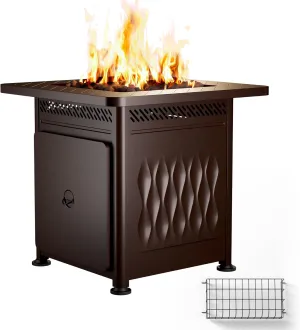 EAST OAK 28" Outdoor Propane Fire Pit Table | 52,000 BTU Gas Fire Pit Table for Outside with Magnetic Lid | Storage Basket & Lava Rocks | CSA Certified for Patio, Garden & Backyard | Brown