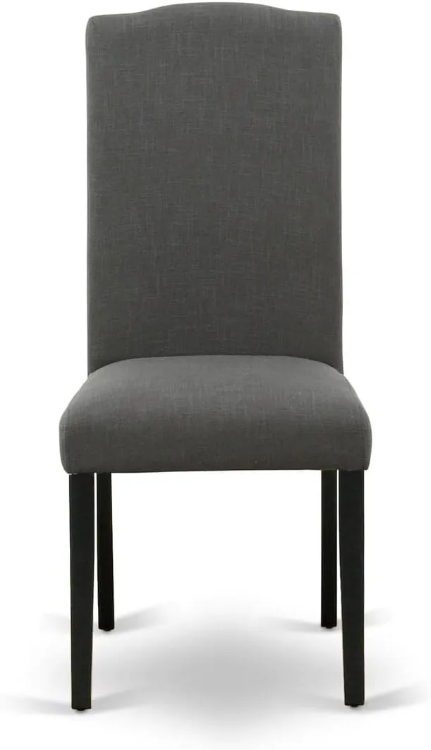 East West Furniture ENP1T20 Encinal Parson Dining Room Chairs - Nailhead Trim Dark Gotham Linen Fabric Padded Chairs, Set of 2, Black