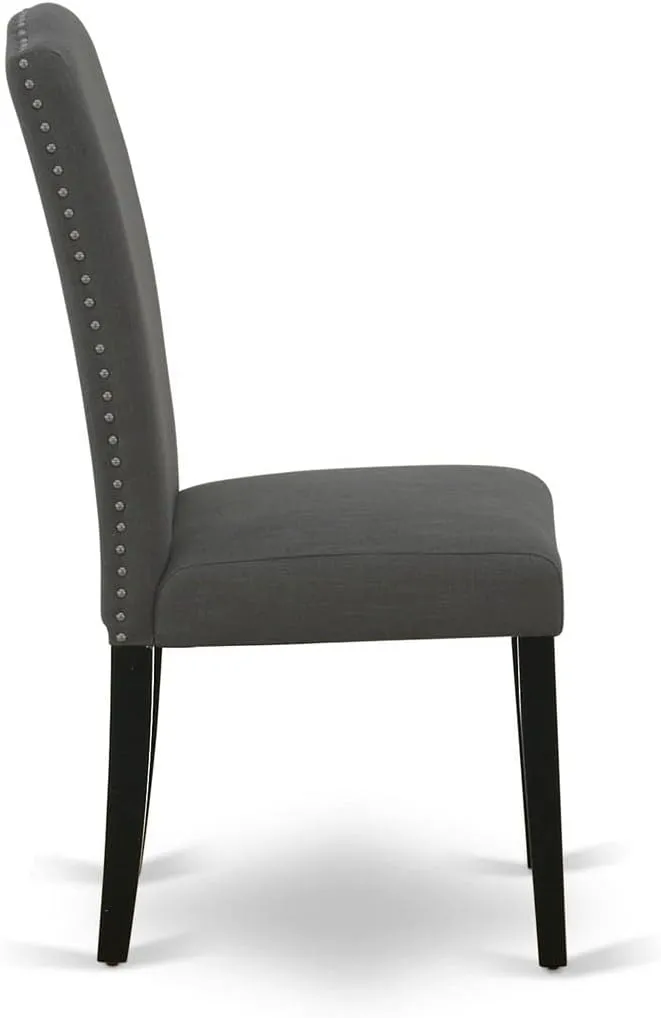 East West Furniture ENP1T20 Encinal Parson Dining Room Chairs - Nailhead Trim Dark Gotham Linen Fabric Padded Chairs, Set of 2, Black