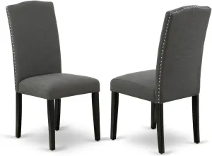 East West Furniture ENP1T20 Encinal Parson Dining Room Chairs - Nailhead Trim Dark Gotham Linen Fabric Padded Chairs, Set of 2, Black