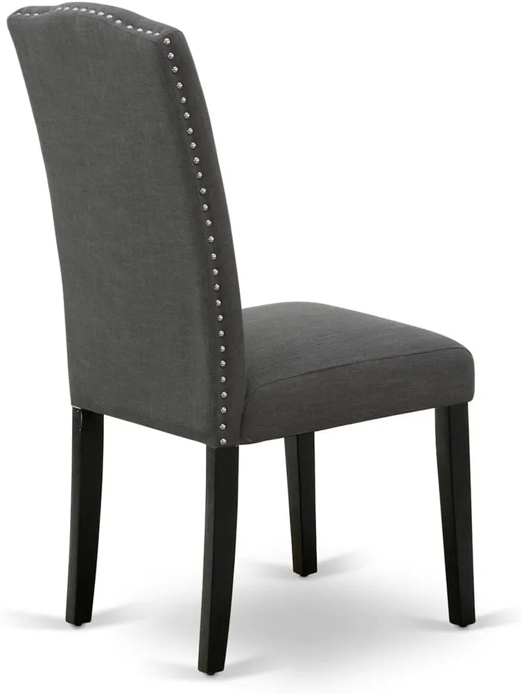 East West Furniture ENP1T20 Encinal Parson Dining Room Chairs - Nailhead Trim Dark Gotham Linen Fabric Padded Chairs, Set of 2, Black