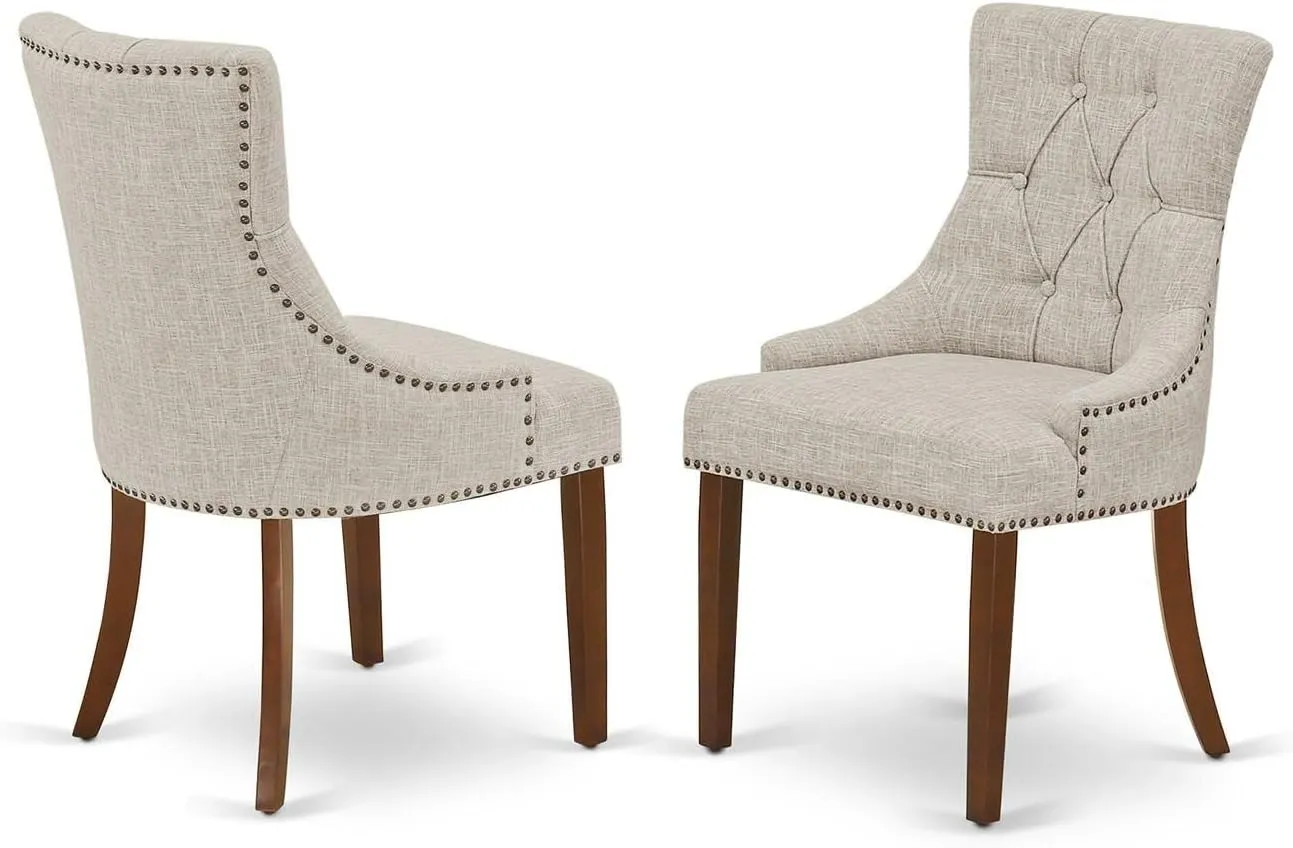 East West Furniture FRP3T05 Friona Parson Dining Chairs - Button Tufted Nailhead Trim Doeskin Linen Fabric Upholstered Chairs, Set of 2, Mahogany