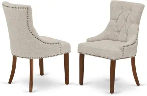 East West Furniture FRP3T05 Friona Parson Dining Chairs - Button Tufted Nailhead Trim Doeskin Linen Fabric Upholstered Chairs, Set of 2, Mahogany