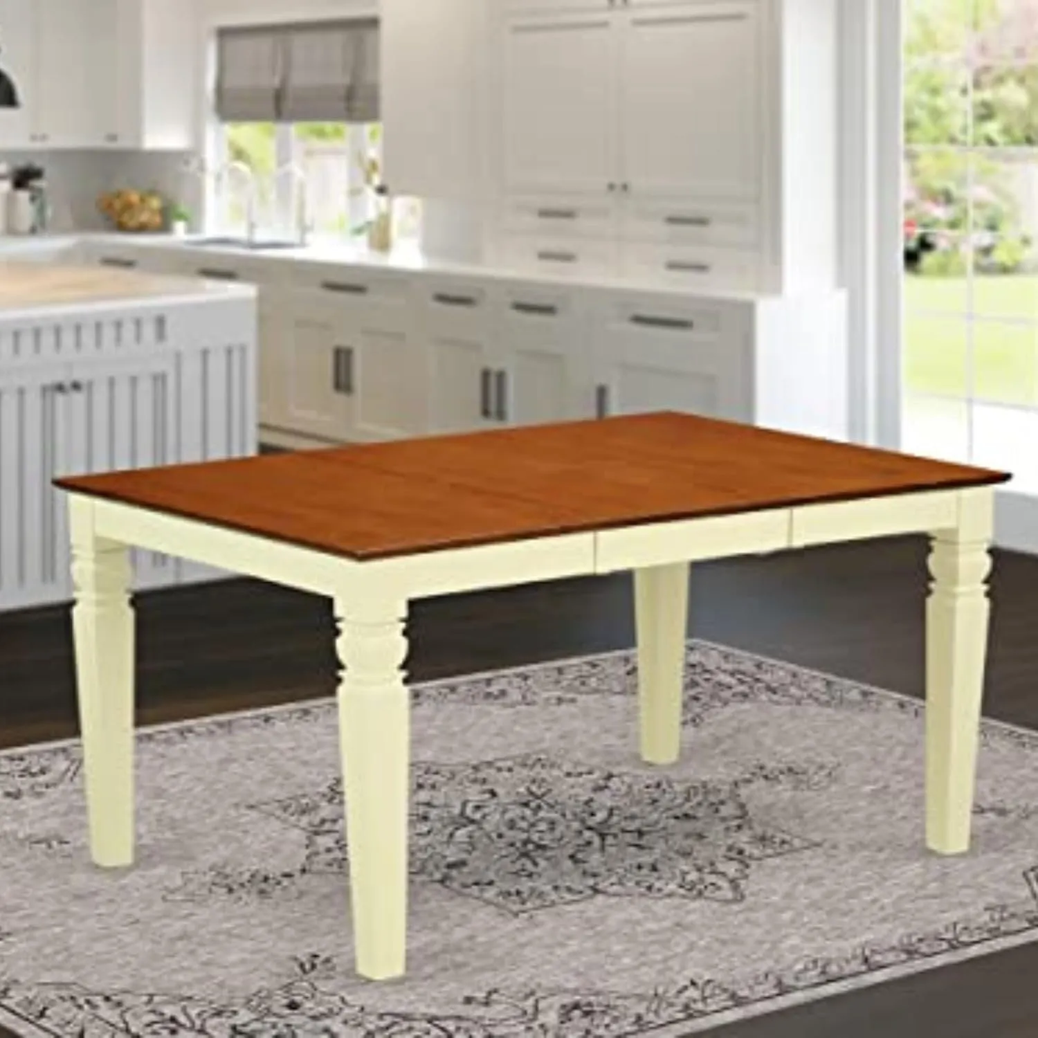 East West Furniture WET-BMK-TL Weston Dining Table - a Rectangle Wooden Table Top with Butterfly Leaf & Stylish Legs, 42x60 Inch, Buttermilk & Cherry