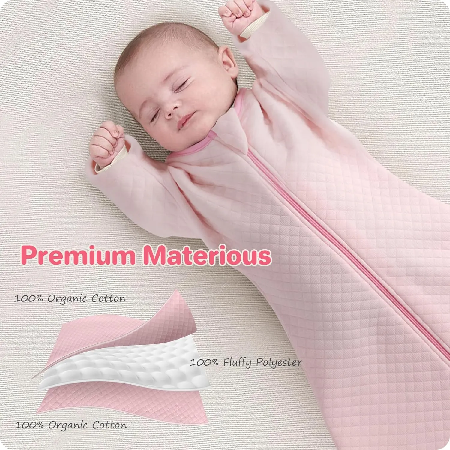 Easy Transition Baby Sleep Sack with Sleeves Soft Cotton Warm 3-6 Months 1.5 Tog, Sleeping Sack Soft Comfortable Wearable Blanket 2-Way Zipper, Sleeping Bag Sleep Sack Unisex Newborn Babies Girl Boy