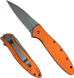 EDC Orange Leek Pocket Knife, 2.9 Inch 5Cr15Mov Blade Stainless Steel Handle, Assisted Opening Folding Knife with Flipper Liner Lock, Deep Carry Pocketclip for Camping