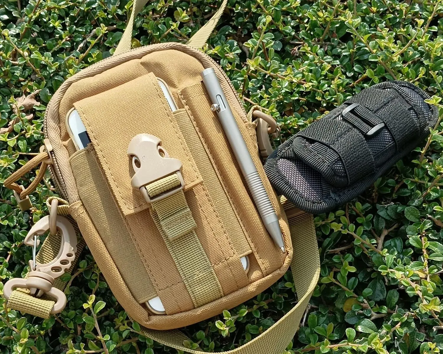 EDC Organizer, Tactical Waist Packs, Military Molle Compact Waist Bag, Multifunctional Fanny Pack Pouch for Camping Hiking Cycling Hunting Climbing Dog Walking Travel (Khaki)
