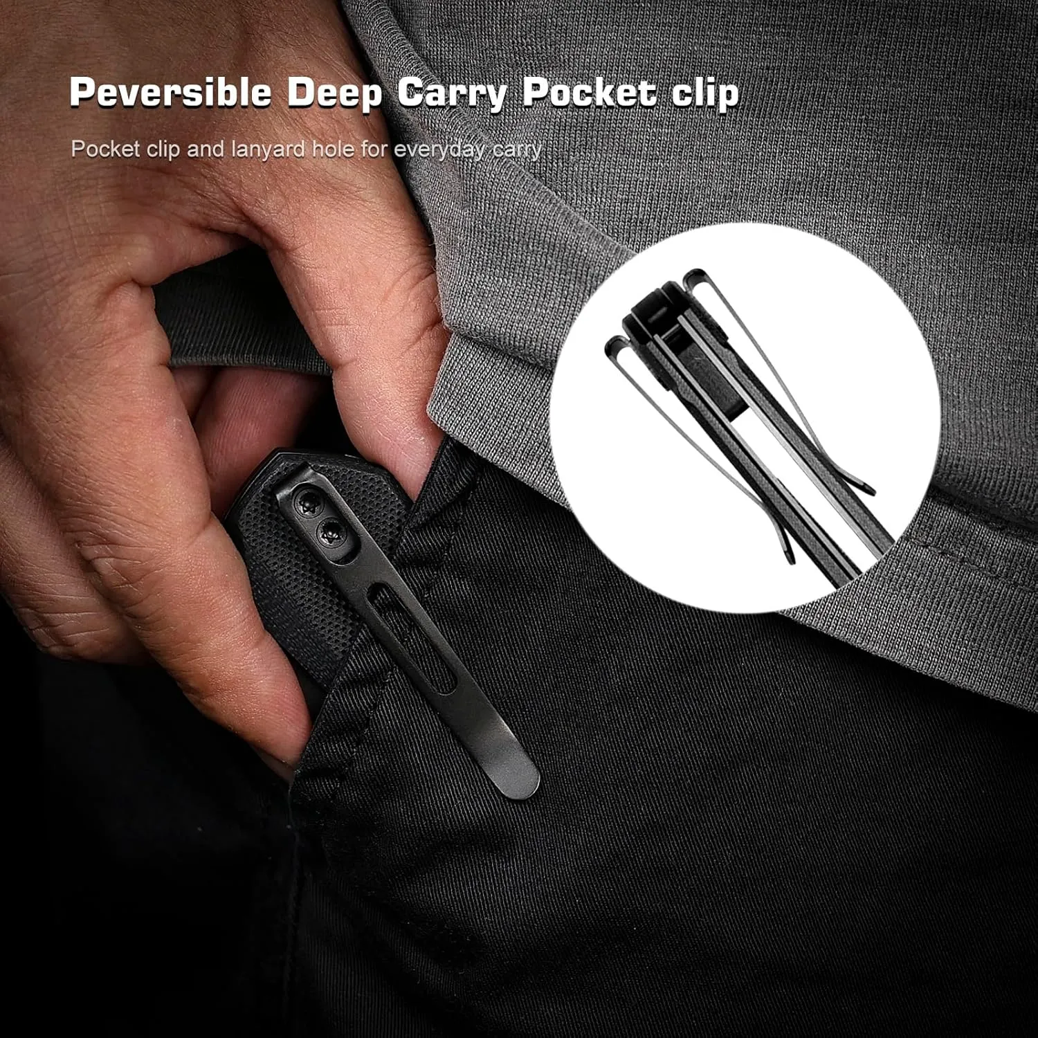 EDC Pocket Knife Rhino 0212, 3" D2 Steel Blade Durable G10 Handle, Folding Pocket Knives with Reversible Pocket Clip, Sharp Camping Hiking Pocket Knife for Men (Black sawtooth)