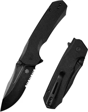 EDC Pocket Knife Rhino 0212, 3" D2 Steel Blade Durable G10 Handle, Folding Pocket Knives with Reversible Pocket Clip, Sharp Camping Hiking Pocket Knife for Men (Black sawtooth)