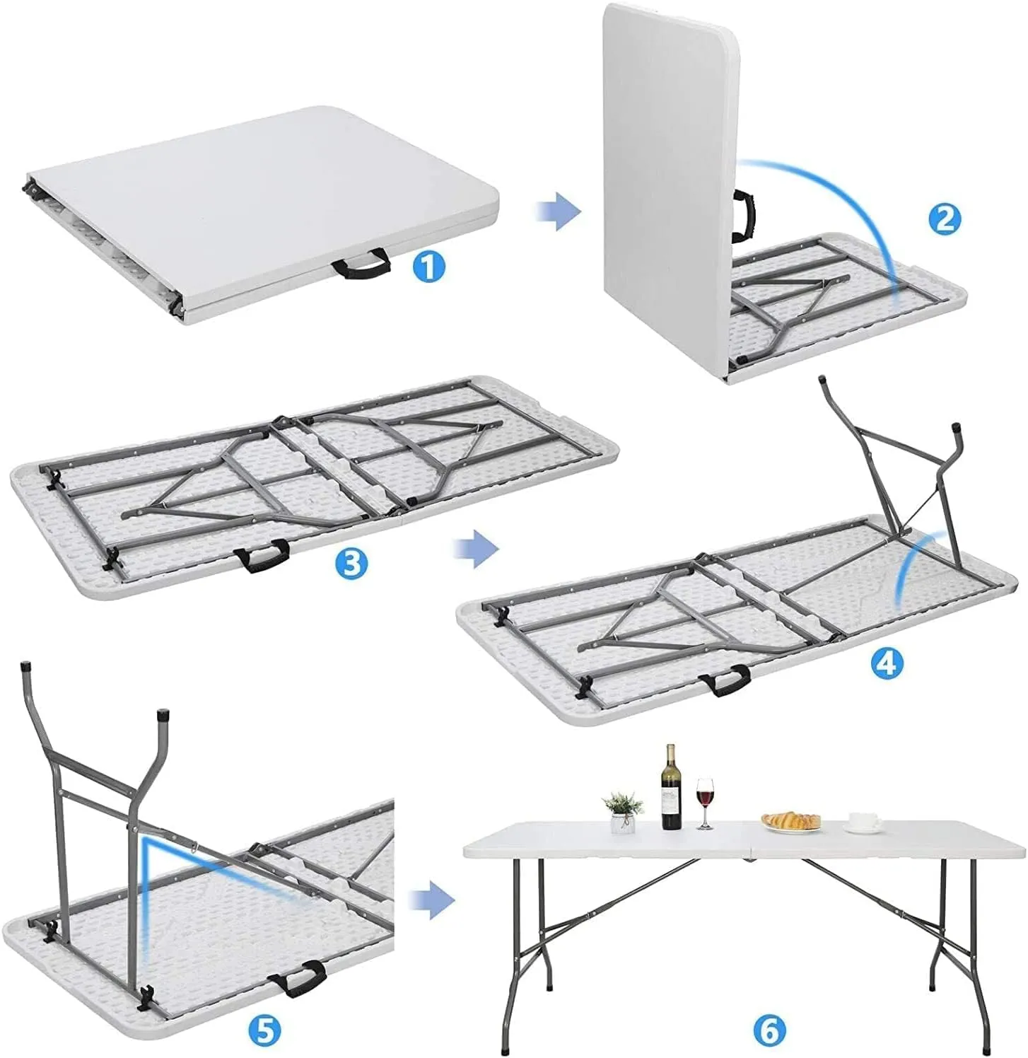 Edtian 6ft x 3ft White Modern Folding Table, Perfect for Indoor/Outdoor Use, Dining, Gaming, Reading, Writing, Meeting