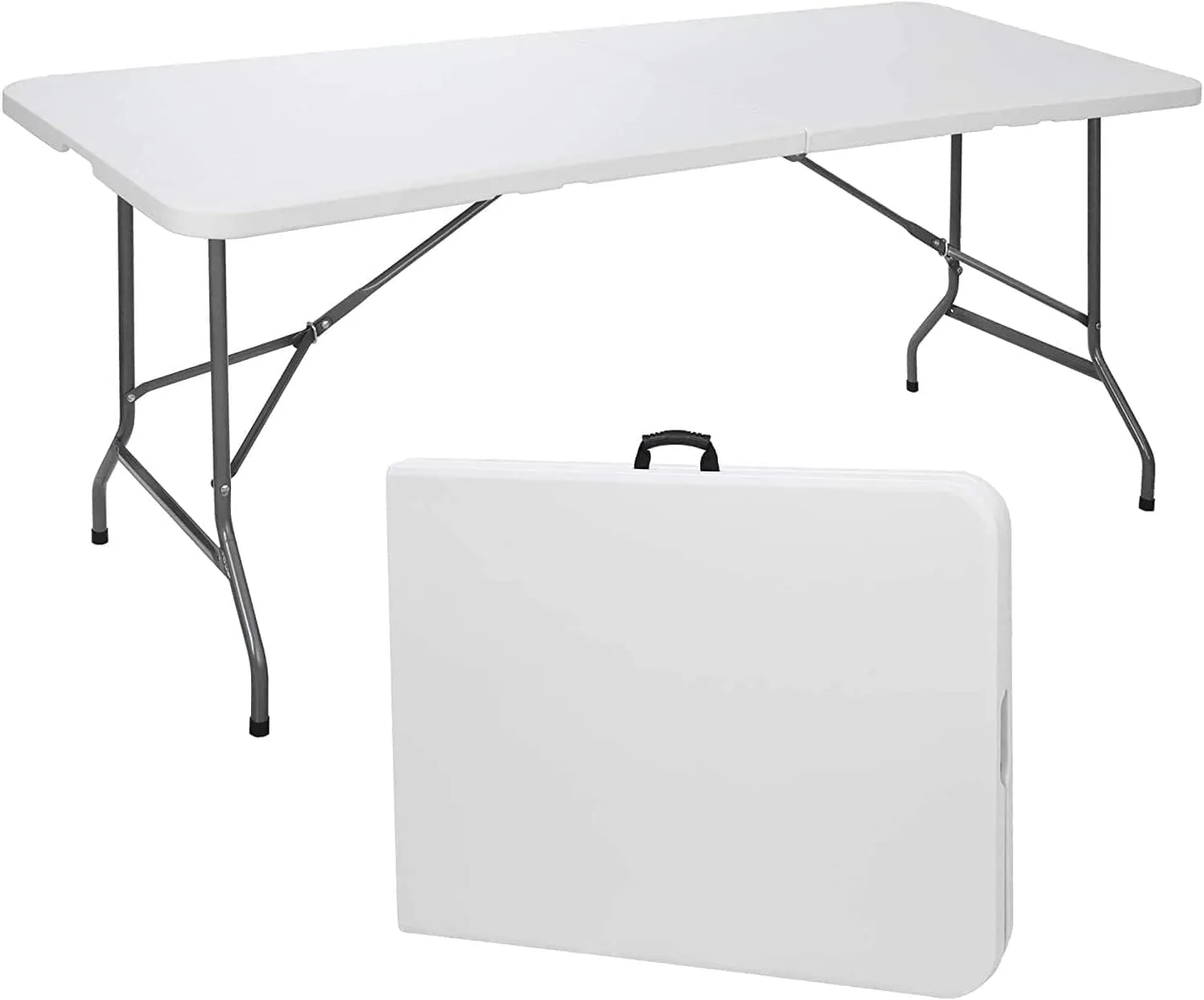 Edtian 6ft x 3ft White Modern Folding Table, Perfect for Indoor/Outdoor Use, Dining, Gaming, Reading, Writing, Meeting