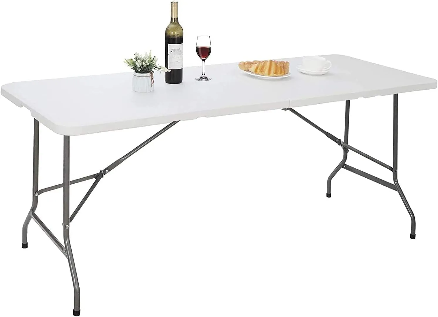 Edtian 6ft x 3ft White Modern Folding Table, Perfect for Indoor/Outdoor Use, Dining, Gaming, Reading, Writing, Meeting