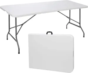 Edtian 6ft x 3ft White Modern Folding Table, Perfect for Indoor/Outdoor Use, Dining, Gaming, Reading, Writing, Meeting