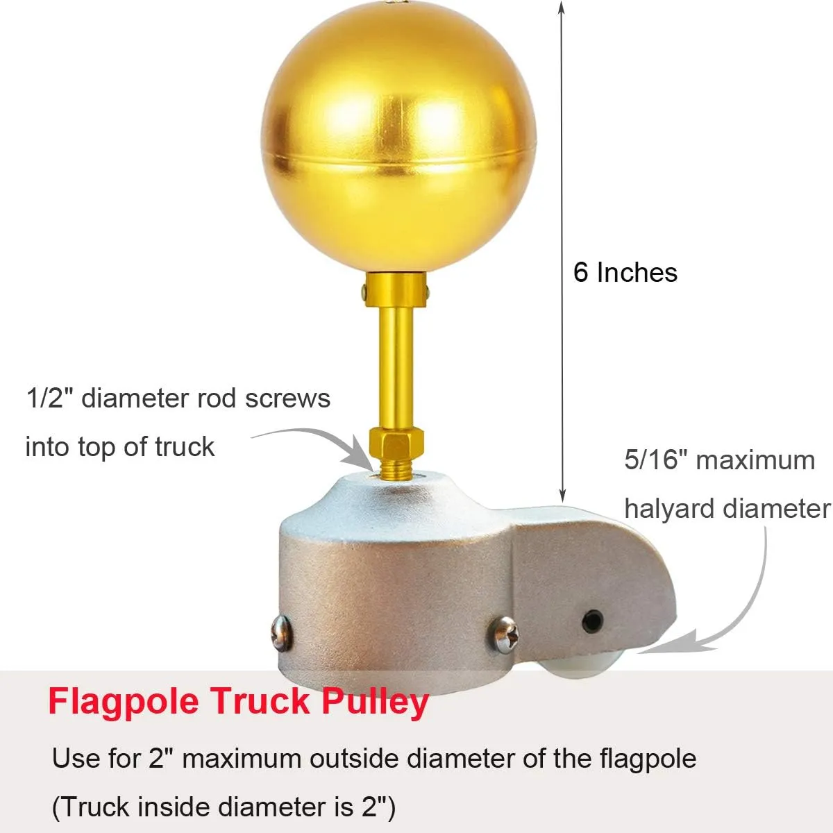 EKEV Flag Pole Hardware Parts Repair Kits - 3" Topper Gold Ball   50 Ft Halyard Rope   6" Cleat Hook   4 Flag Swivel Snap Hooks   Flagpole Pulley Truck for 2" OD Tube