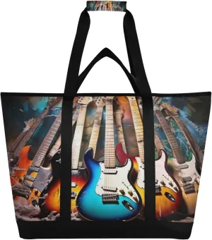 Electric Guitars Reusable Insulated Cooler Bag with Ice Pack Compartment - Large 47L Waterproof Thermal Grocery Tote for Picnic Beach Camping Lunch Storage