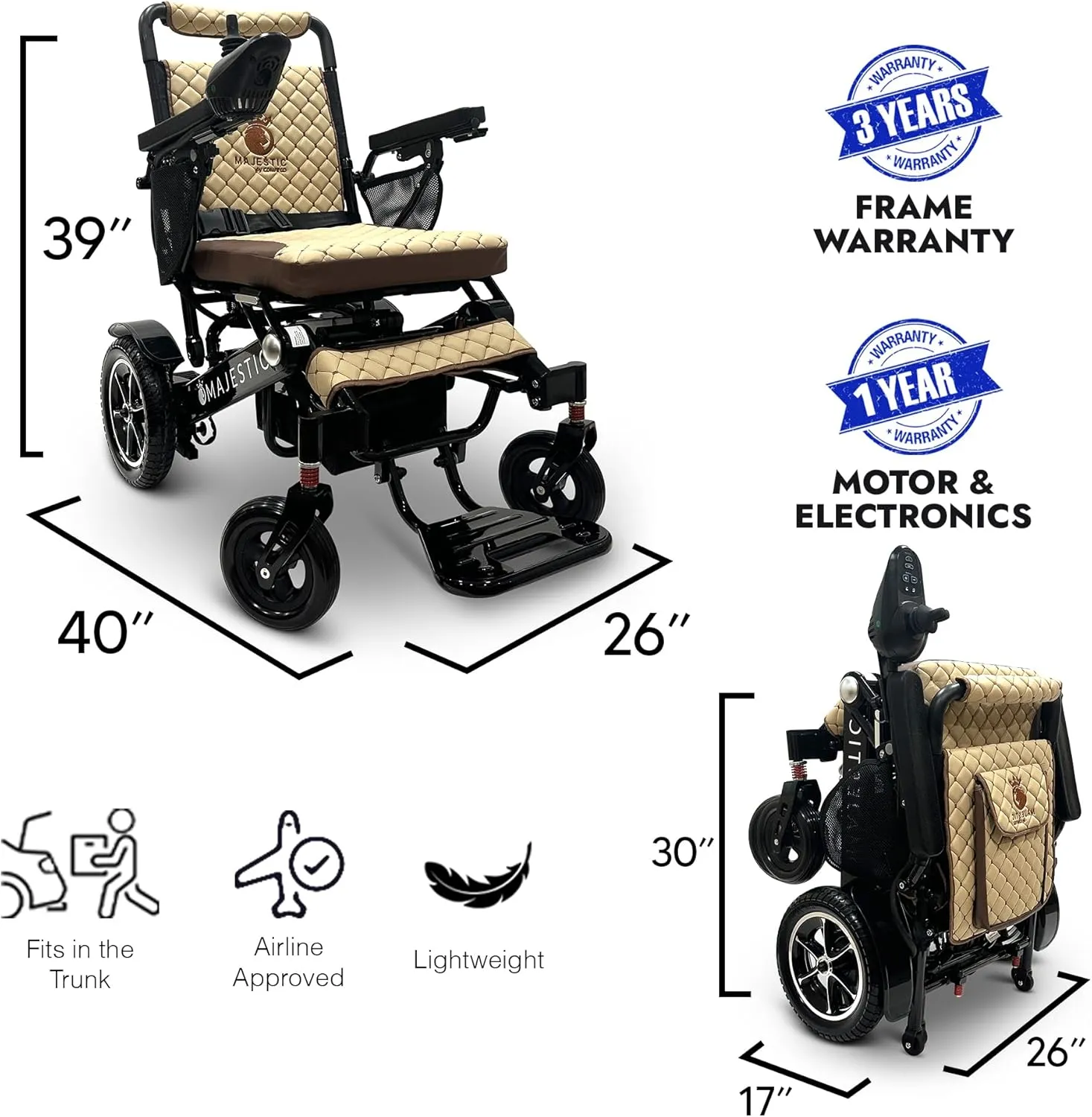 Electric Wheelchairs for Adults, 350 lbs Capacity, Up to 13 Miles Range, Lightweight Wheelchair for Seniors,Remote Controlled Wheel Chair, All Terrain, Airline and Cruise Approved, IQ-7000 by Majestic