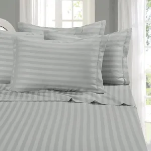 Elegant Comfort Softest and Coziest 6-Piece Sheet Set - 1500 Premium Hotel Quality Microfiber - Deep Pocket, Wrinkle Resistant 6-Piece Damask Stripe Bed Sheet Set, California King, Silver