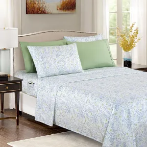 Elegant Comfort Softest and Coziest 6-Piece Sheet Set - 1500 Premium Hotel Quality Microfiber - Deep Pocket, Wrinkle Resistant 6-Piece Floral Bed Sheet Set, California King, Anita Green