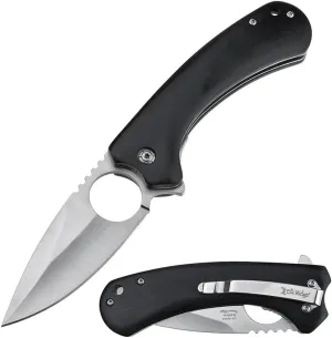 Elk Ridge Drop Point Folding Knife, 3.48" Satin Blade, Wood Handle, Pocket Clip, 8.18" Overall Length, Survival, EDC (Black)
