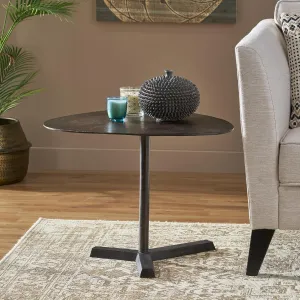 Elliptical Table with Tripod Stand, Handcrafted Aluminum Design, Modern Industrial Style, Raw Bronze Finish, Perfect Accent for Any Room