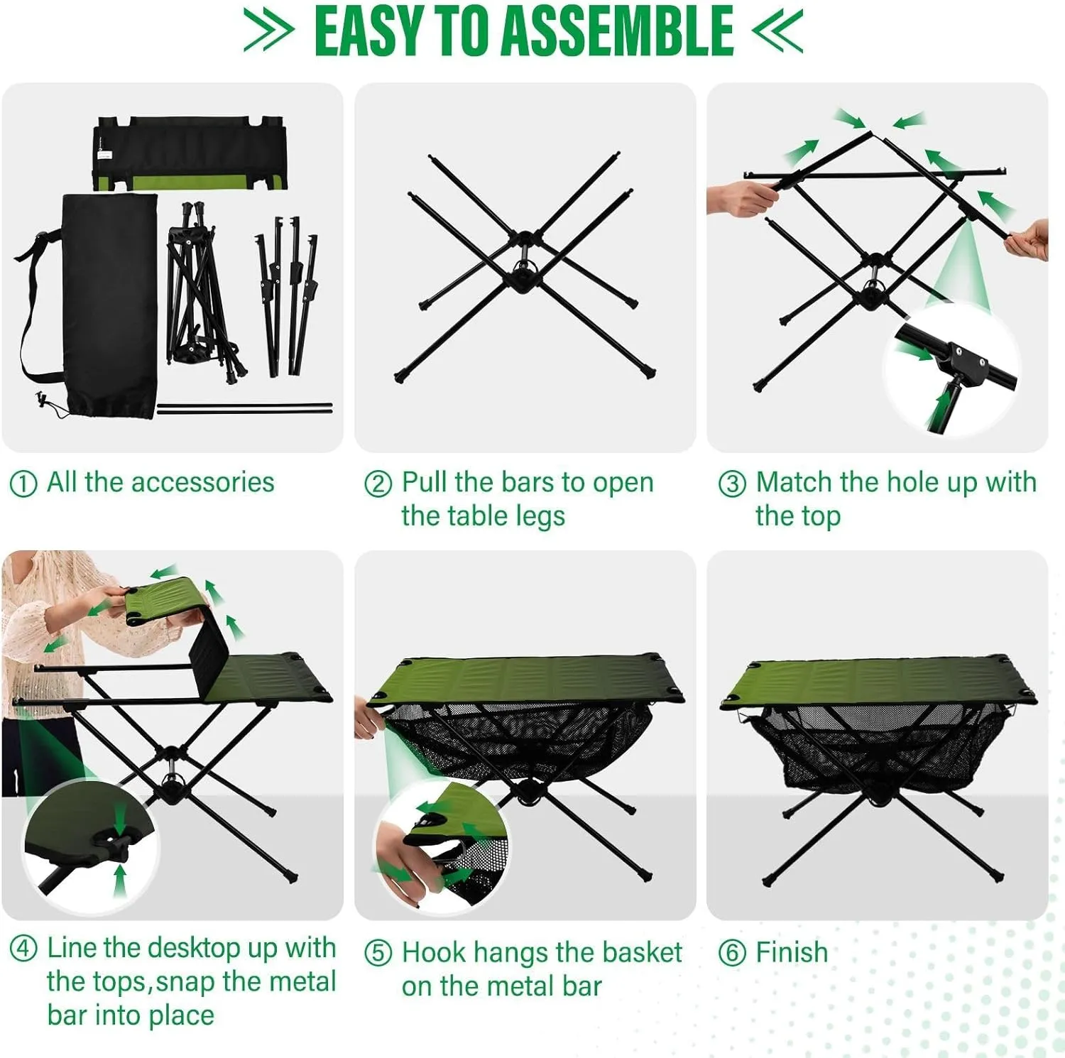 Emelivor Green Gradient Folding Camping Table Portable Beach Table with Carry Bag Small Camp Table for Camping Picnic Garden Fishing Hiking