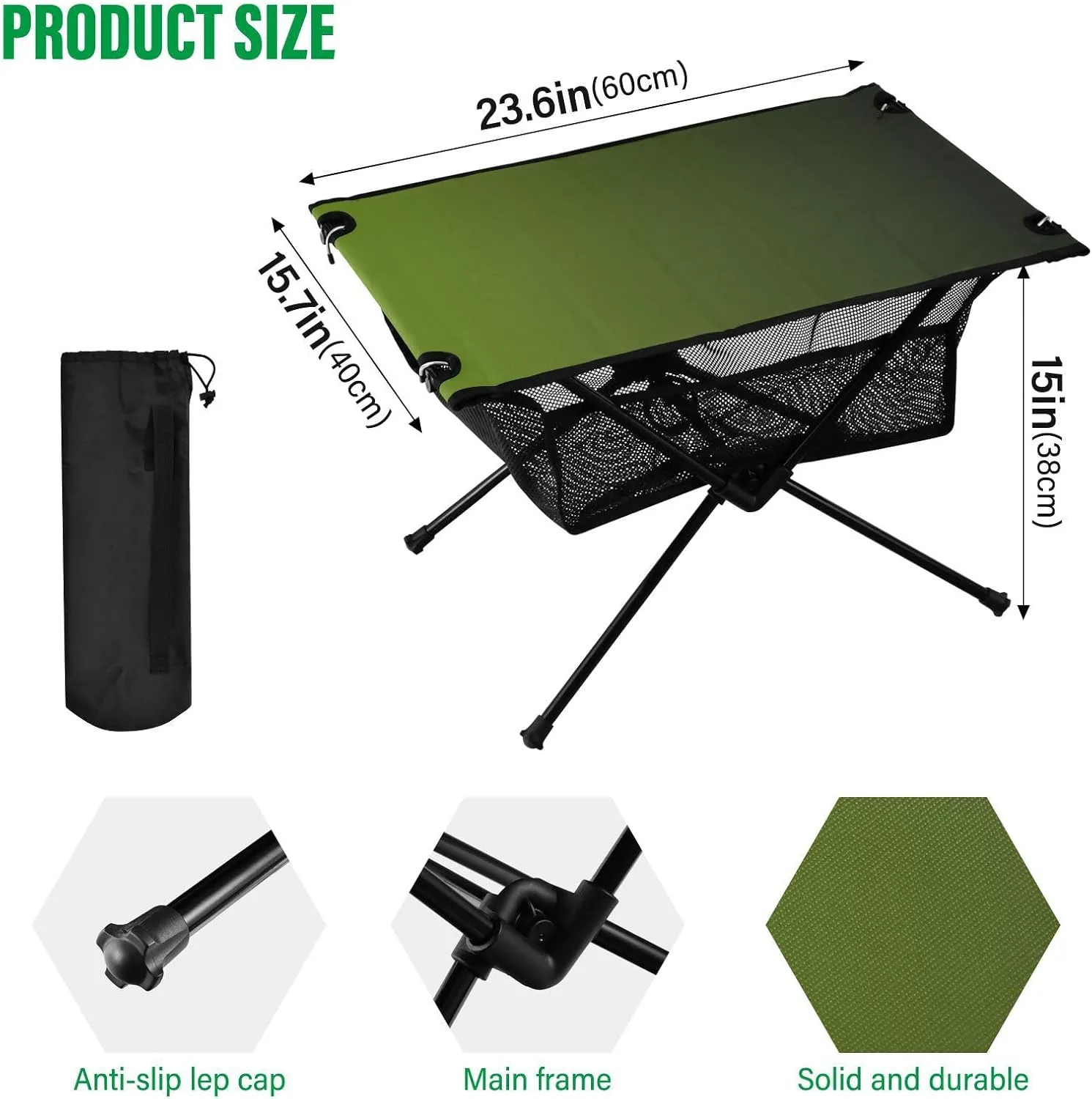 Emelivor Green Gradient Folding Camping Table Portable Beach Table with Carry Bag Small Camp Table for Camping Picnic Garden Fishing Hiking