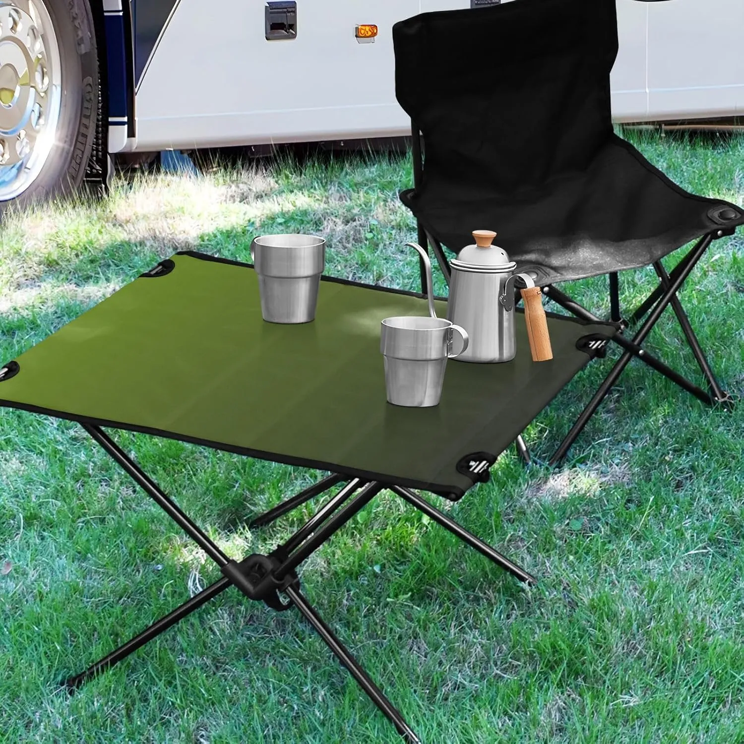 Emelivor Green Gradient Folding Camping Table Portable Beach Table with Carry Bag Small Camp Table for Camping Picnic Garden Fishing Hiking