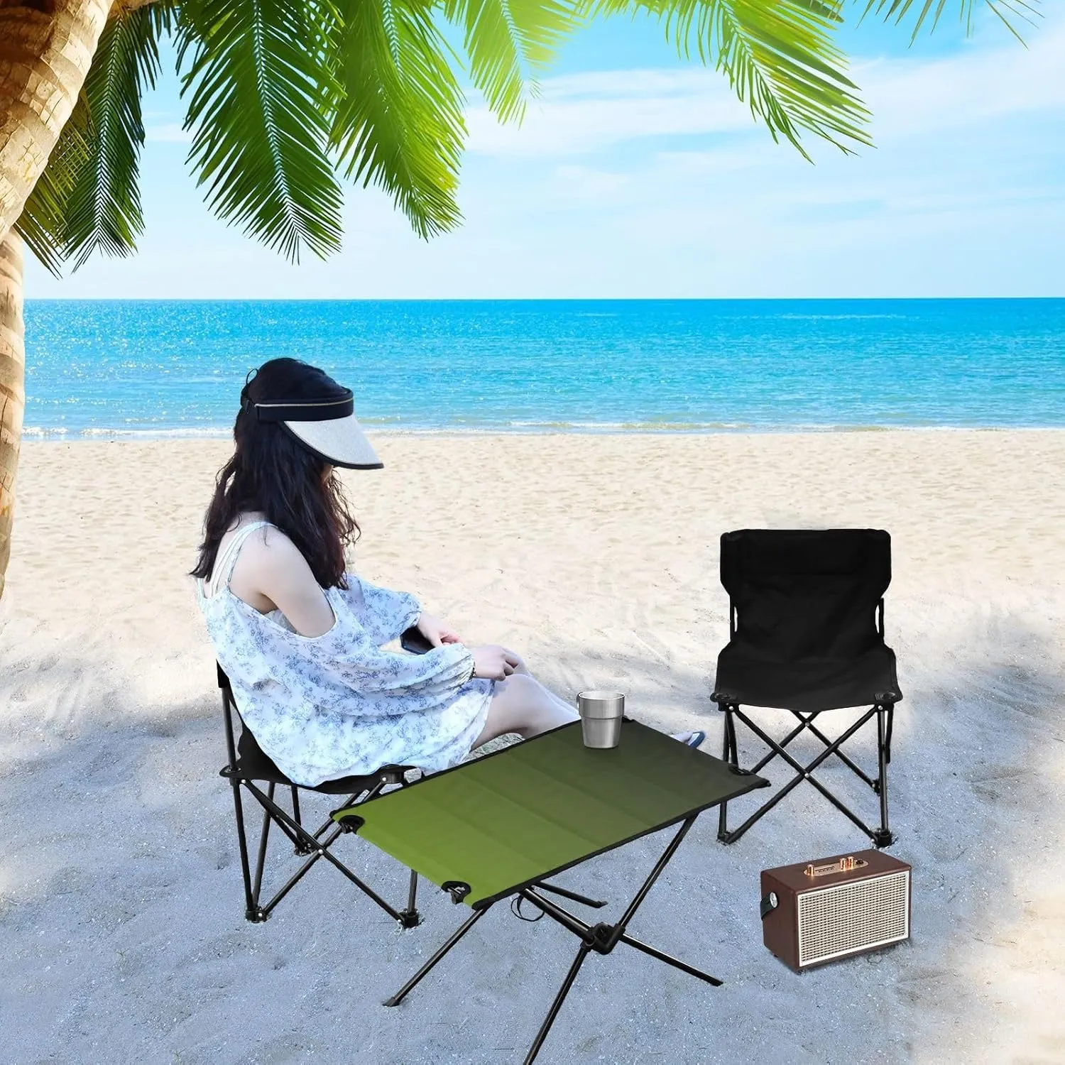 Emelivor Green Gradient Folding Camping Table Portable Beach Table with Carry Bag Small Camp Table for Camping Picnic Garden Fishing Hiking
