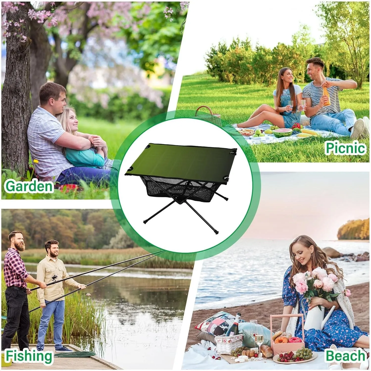 Emelivor Green Gradient Folding Camping Table Portable Beach Table with Carry Bag Small Camp Table for Camping Picnic Garden Fishing Hiking