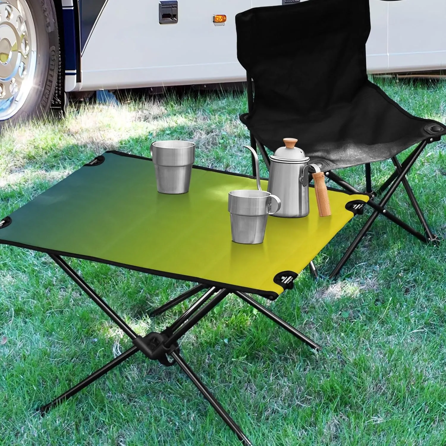 Emelivor Green Yellow Gradient Folding Camping Table Portable Beach Table with Carry Bag Small Camp Table for Camping Picnic Garden Fishing Hiking