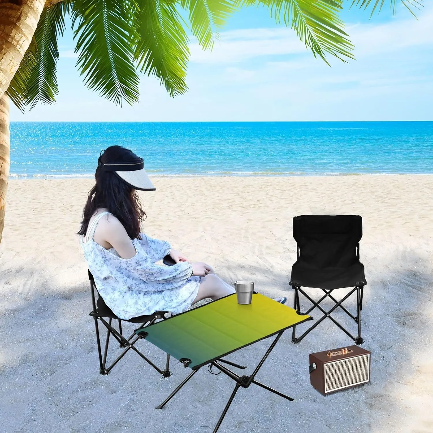 Emelivor Green Yellow Gradient Folding Camping Table Portable Beach Table with Carry Bag Small Camp Table for Camping Picnic Garden Fishing Hiking