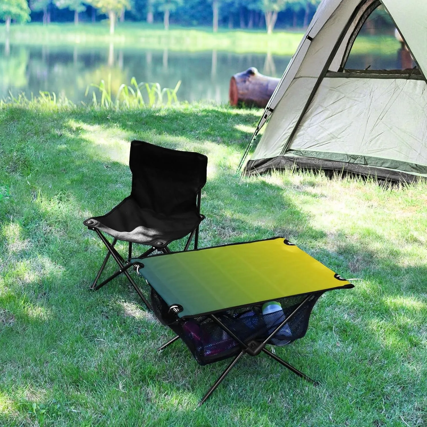 Emelivor Green Yellow Gradient Folding Camping Table Portable Beach Table with Carry Bag Small Camp Table for Camping Picnic Garden Fishing Hiking