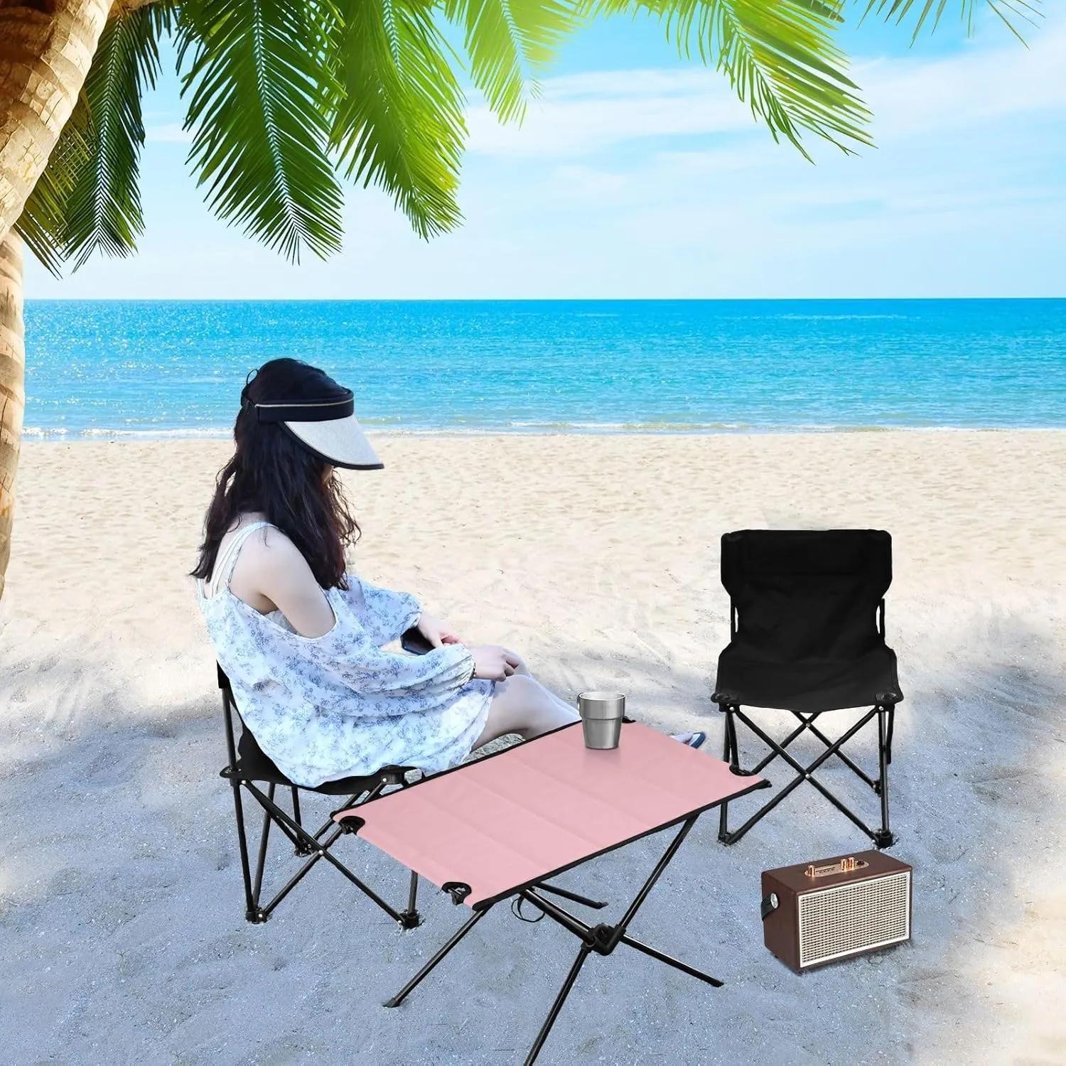 Emelivor Ticklend Pink Folding Camping Table Portable Beach Table with Carry Bag Small Craft Table for Camping Hiking Fishing Garden Outdoor