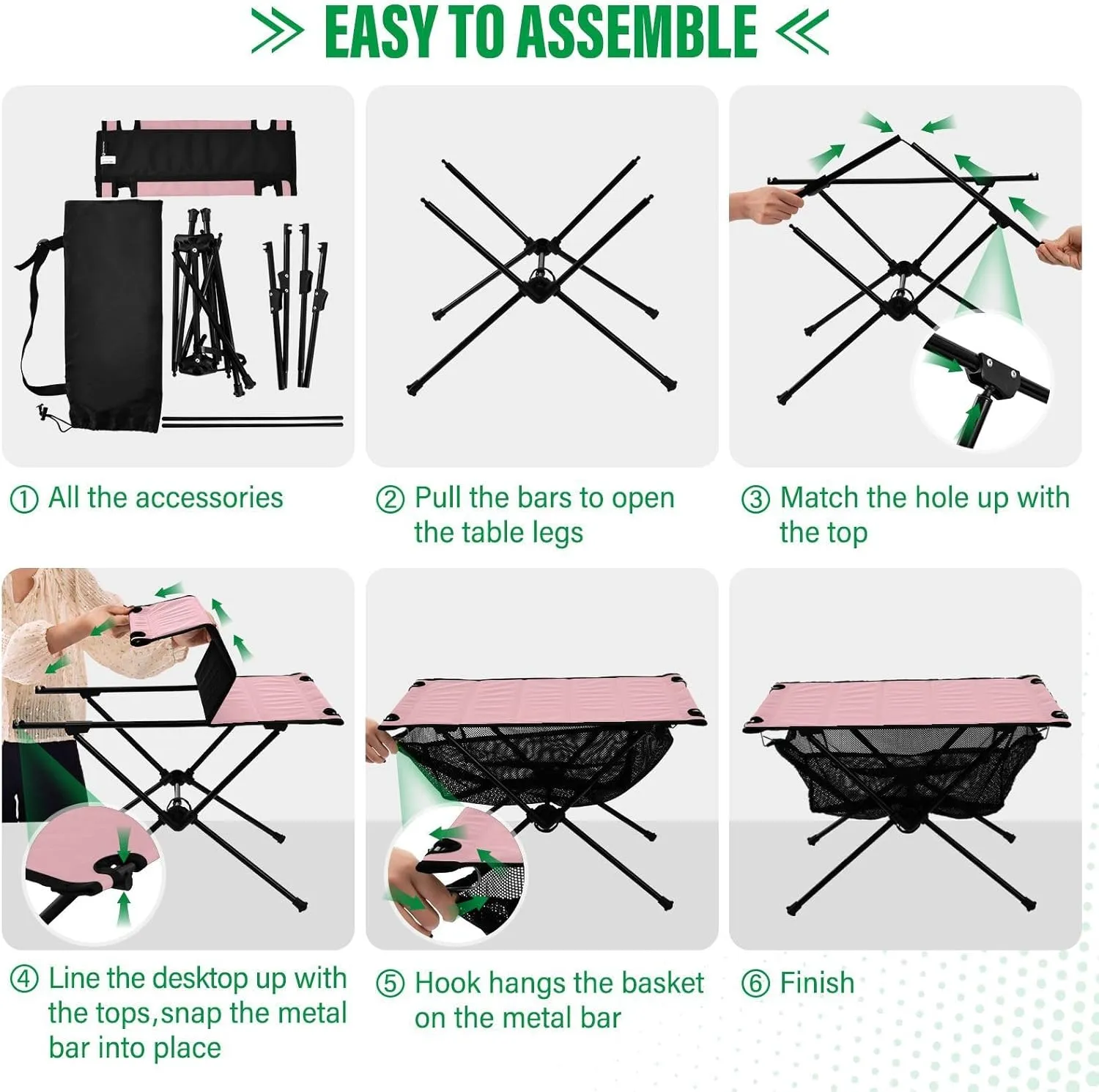 Emelivor Ticklend Pink Folding Camping Table Portable Beach Table with Carry Bag Small Craft Table for Camping Hiking Fishing Garden Outdoor