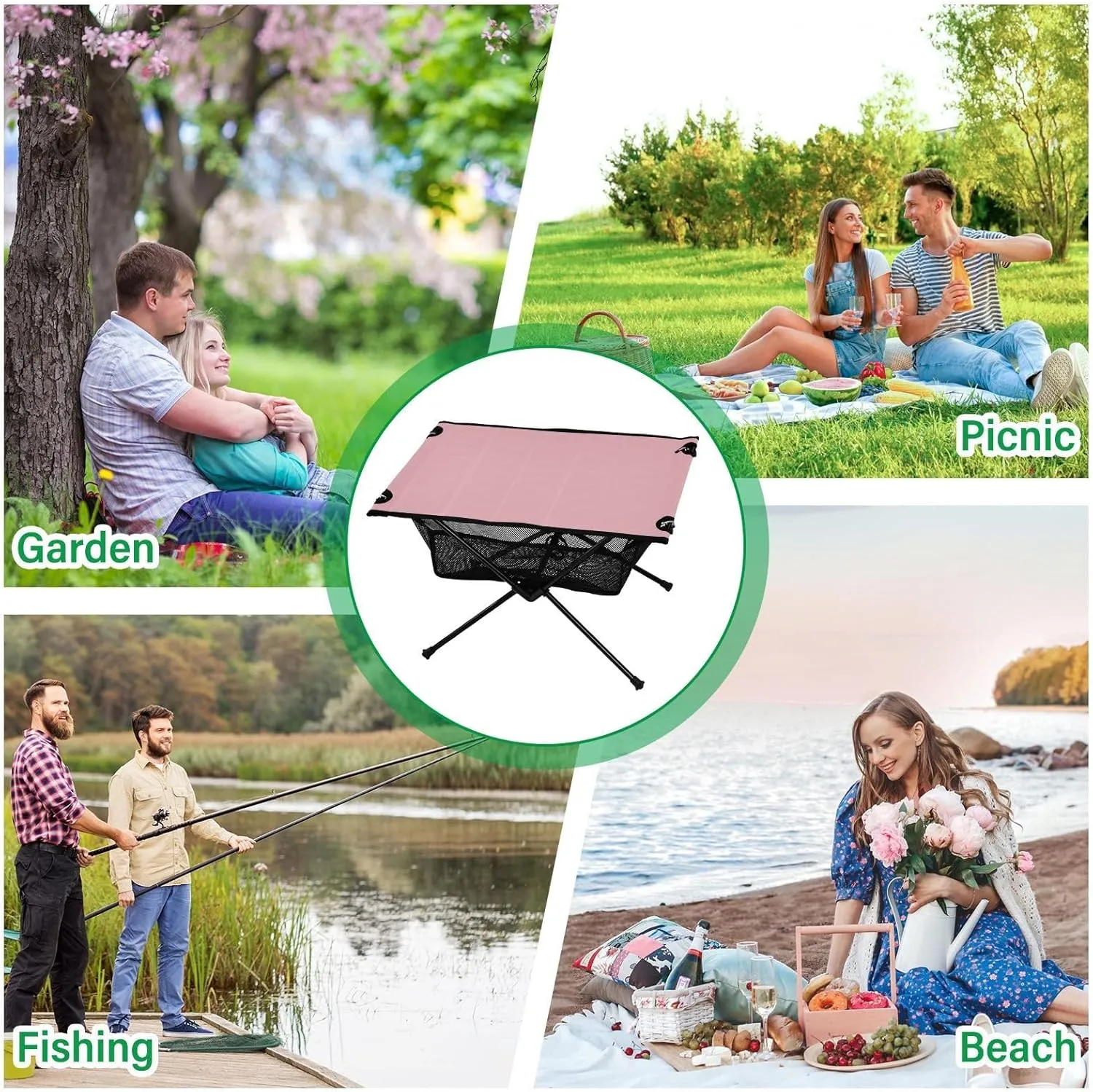 Emelivor Ticklend Pink Folding Camping Table Portable Beach Table with Carry Bag Small Craft Table for Camping Hiking Fishing Garden Outdoor