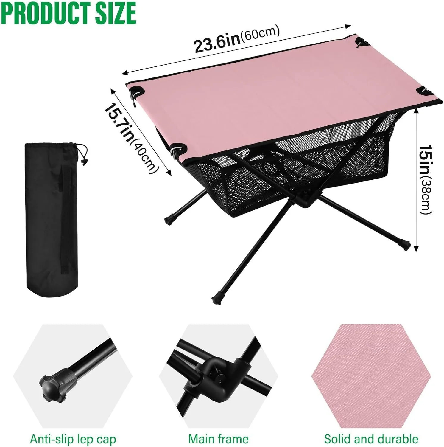 Emelivor Ticklend Pink Folding Camping Table Portable Beach Table with Carry Bag Small Craft Table for Camping Hiking Fishing Garden Outdoor